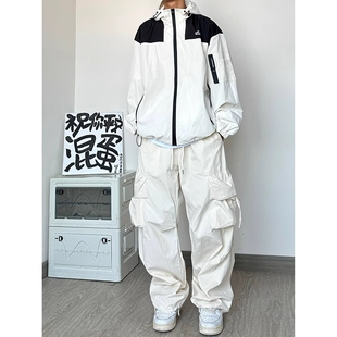 美式复古多口袋加绒工装裤子男女直筒百搭设计感帅气宽松休闲长裤