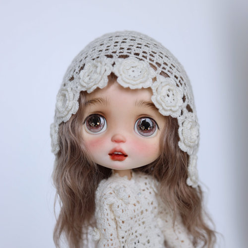 bjd blythe毛线帽子 小六分大头发饰  优雅繁花流苏 BJD帽子服饰