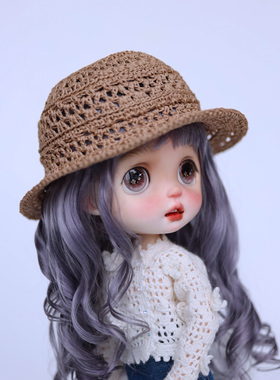 qbaby blythe草帽 太阳帽 大头发饰  八分bjd OB11钩编棉草帽子