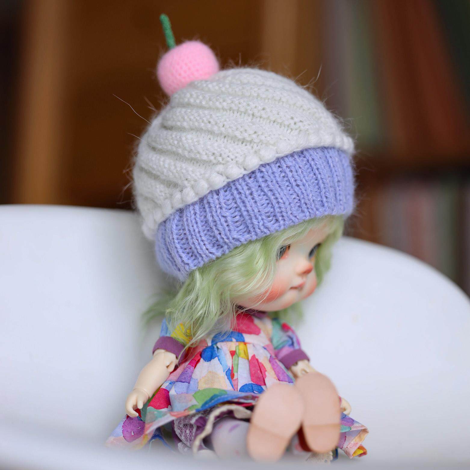 bjd blythe毛线帽子 蓝豆豆发饰  点弟点妹 六分 BJD蛋糕帽子服饰