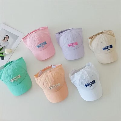 儿童速干棒球帽女童遮阳帽夏季防晒帽春秋宝宝鸭舌帽扎马尾空顶帽