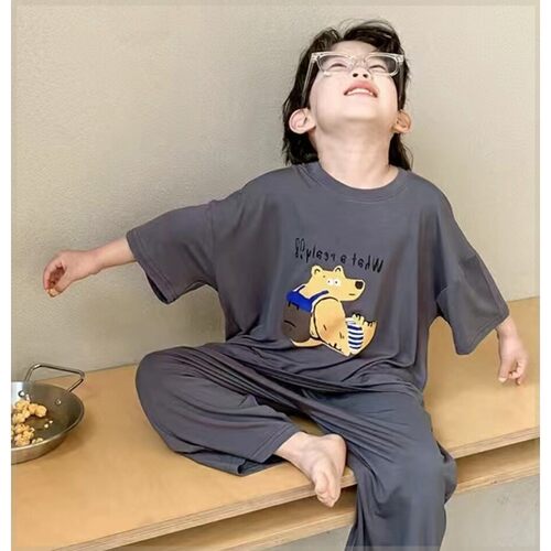 2025舒适莫代尔绵儿童亲子睡衣新款兄妹家居服短袖休闲空调服套装