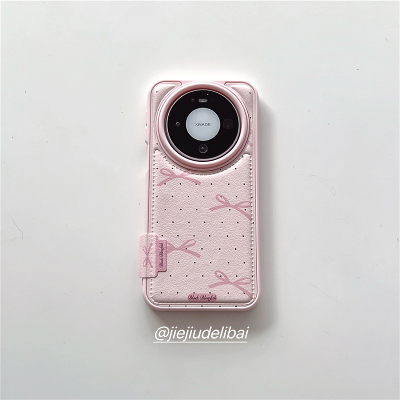 戒酒的李白｜ins简约清新粉色蝴蝶结皮质适用华为mate80promax手机壳Pura80小众Pura70卡通mate60秋冬少女心