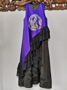 精品老绣团凤袍 全手工老绣坎肩连衣裙 可以定制