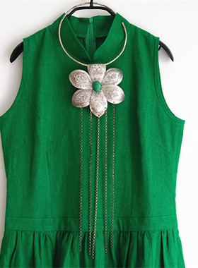 原创苗银花朵项圈项链百搭吊坠