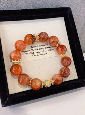 天然红胶花手串大珠子转运本命年红色水晶手链女高级感情人节礼物