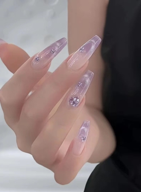 梦幻少女紫色猫眼手工穿戴甲高级定制美甲抖音网红新品手指甲成品