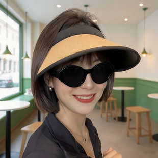 发箍款空顶遮阳防晒帽子女款2025新款春夏防紫外线发卡黑胶太阳帽