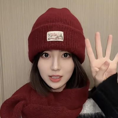 韩版针织毛线堆堆帽子女款2025新款秋冬季贴标红色保暖护耳冷帽男