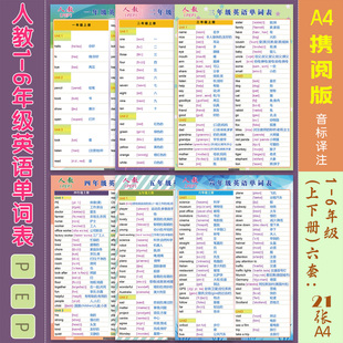 人教PEP新改版1-6年级上下册英语单词表分类汇总音标贴纸挂图墙贴