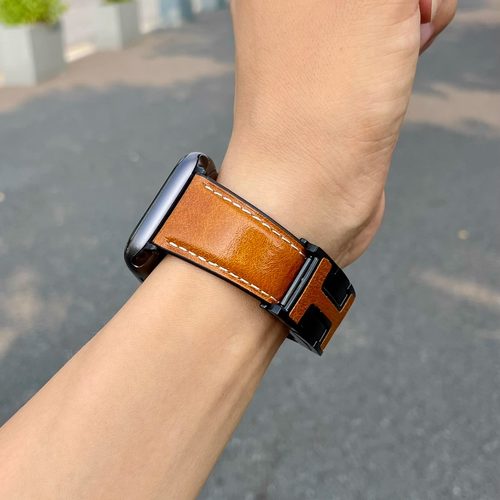 复古真皮适用苹果手表iwatch9表带s987654se2油腊皮高端H磁吸扣