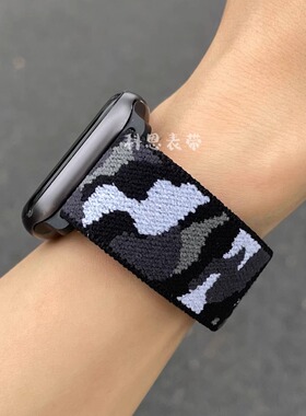 适用苹果手表S10表带iwatch987654se2尼龙迷彩ultra舒适魔术贴