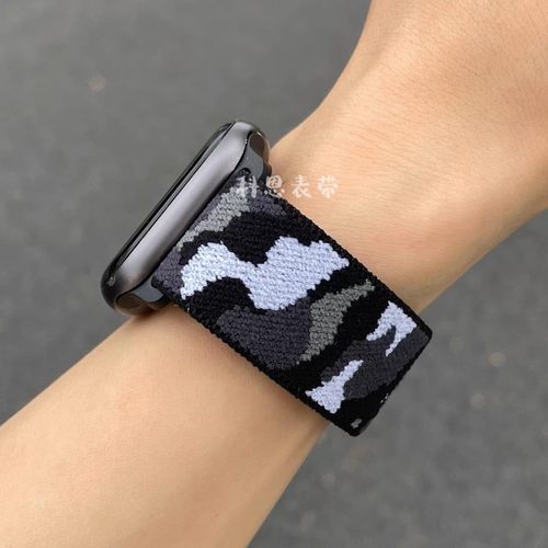 适用苹果手表S10表带iwatch987654se2尼龙迷彩ultra舒适魔术贴