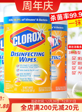 美国高乐氏CLOROX厨房家用去油污渍马桶清洁消毒湿纸35片*2瓶