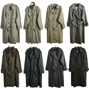 美产古着vintage复古大衣双排扣外套伦敦fog斜纹棉战壕风衣L82