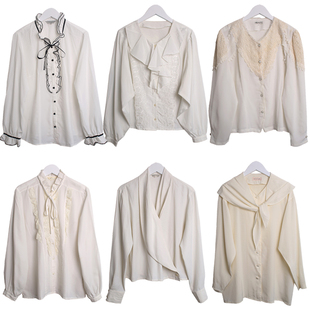 日制古着vintage复古纯色大翻领衬衫 掐腰上衣20 孤品尖货港风修身