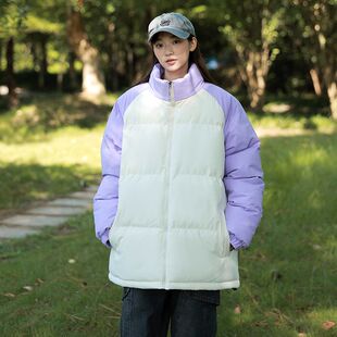 SEGOMON/森格蒙立领棉袄男女同款加厚保暖潮牌宽松拼色户外棉服