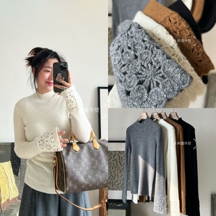 半高领套头羊绒衫 显瘦长袖 口钩花拼接精致修身 「阿董外贸」重磅袖