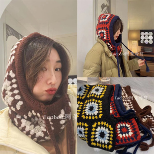 「阿董66」重磅重工纯手工编织羊毛围脖帽子巴拉克拉帽叠穿保暖