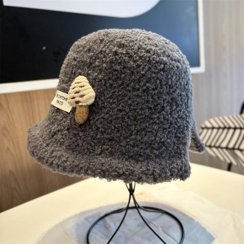 秋冬后开叉甜美可爱羊羔绒渔夫帽