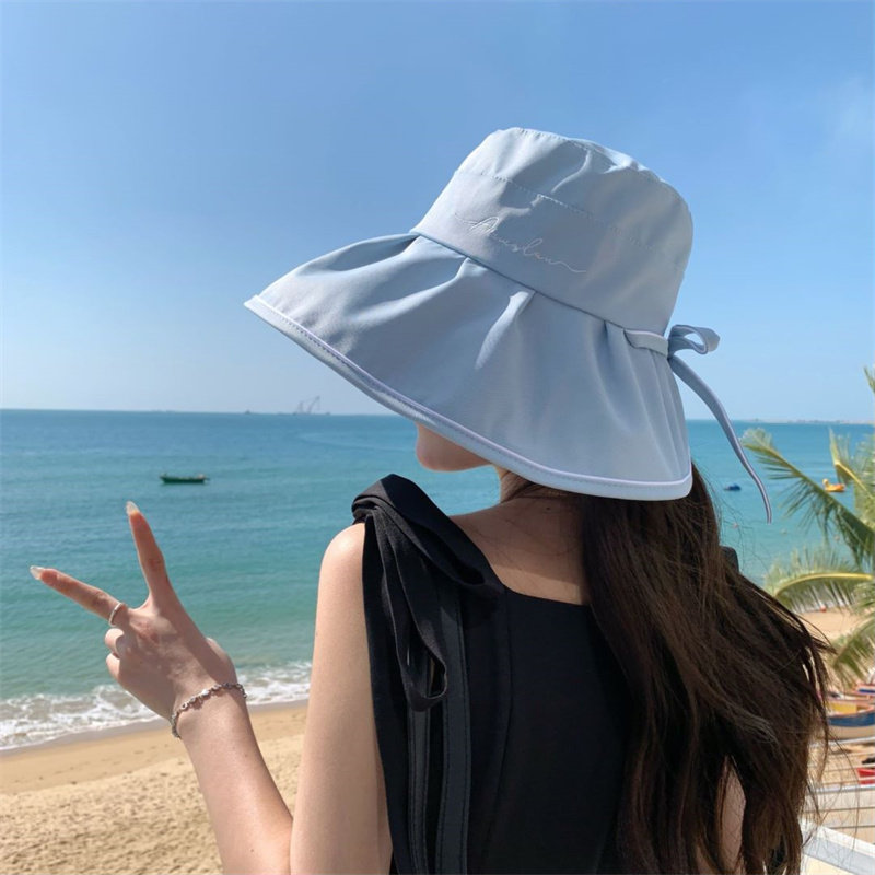 遮阳防晒帽子女出游黑胶防紫外线大檐遮脸渔夫帽休闲百搭显脸小潮