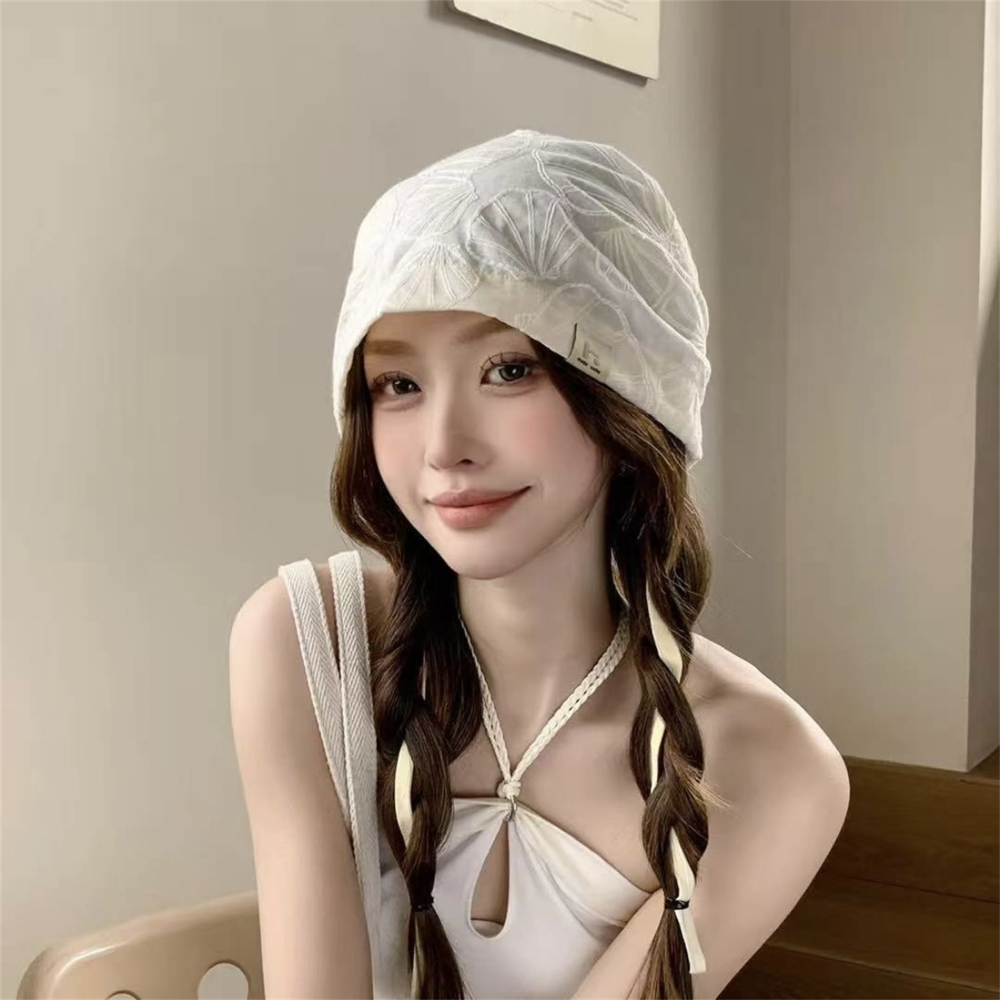 2026春季新款花朵个性包头帽女小众复古韩版薄款透气系带头巾帽夏