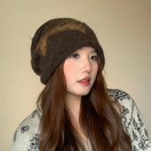 时尚 秋冬季 提花蝴蝶结拉毛堆堆帽女保暖护耳大头围套头冷帽潮韩版