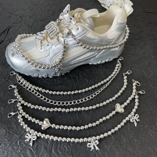 银系后跟链鞋带配饰波鞋德训鞋老爹鞋鞋子配件珍珠蝴蝶结鞋扣链条