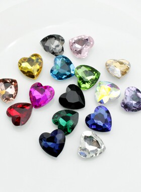 尖底彩色桃心14mm玻璃裸钻diy头饰装饰配件发饰品补钻水钻辅材料