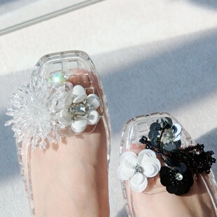 新搭配现货heavenlyjelly果冻鞋配饰洞洞鞋花透明水晶鞋亮片鞋扣