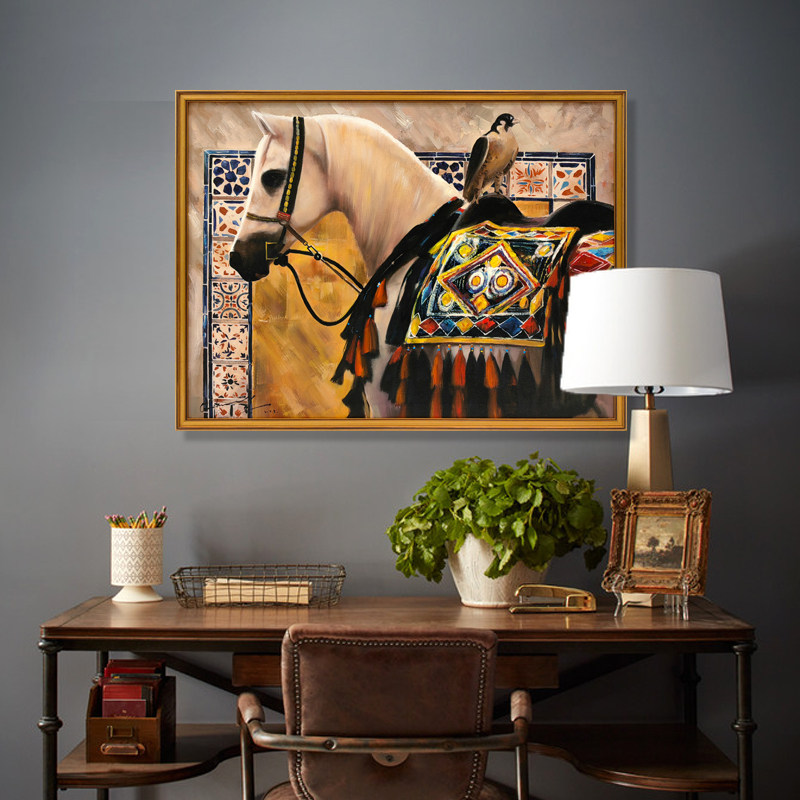 《白马与雀鹰》俄罗斯式高级感原创手绘油画简约美式欧式高级定制