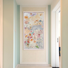 花卉入户玄关竖版 简约现代轻奢抽象高级感肌理莫兰迪色手绘油画