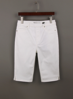 夏季薄款白色67分裤牛仔裤女 外单200斤大码高腰弹力宽松显瘦中裤