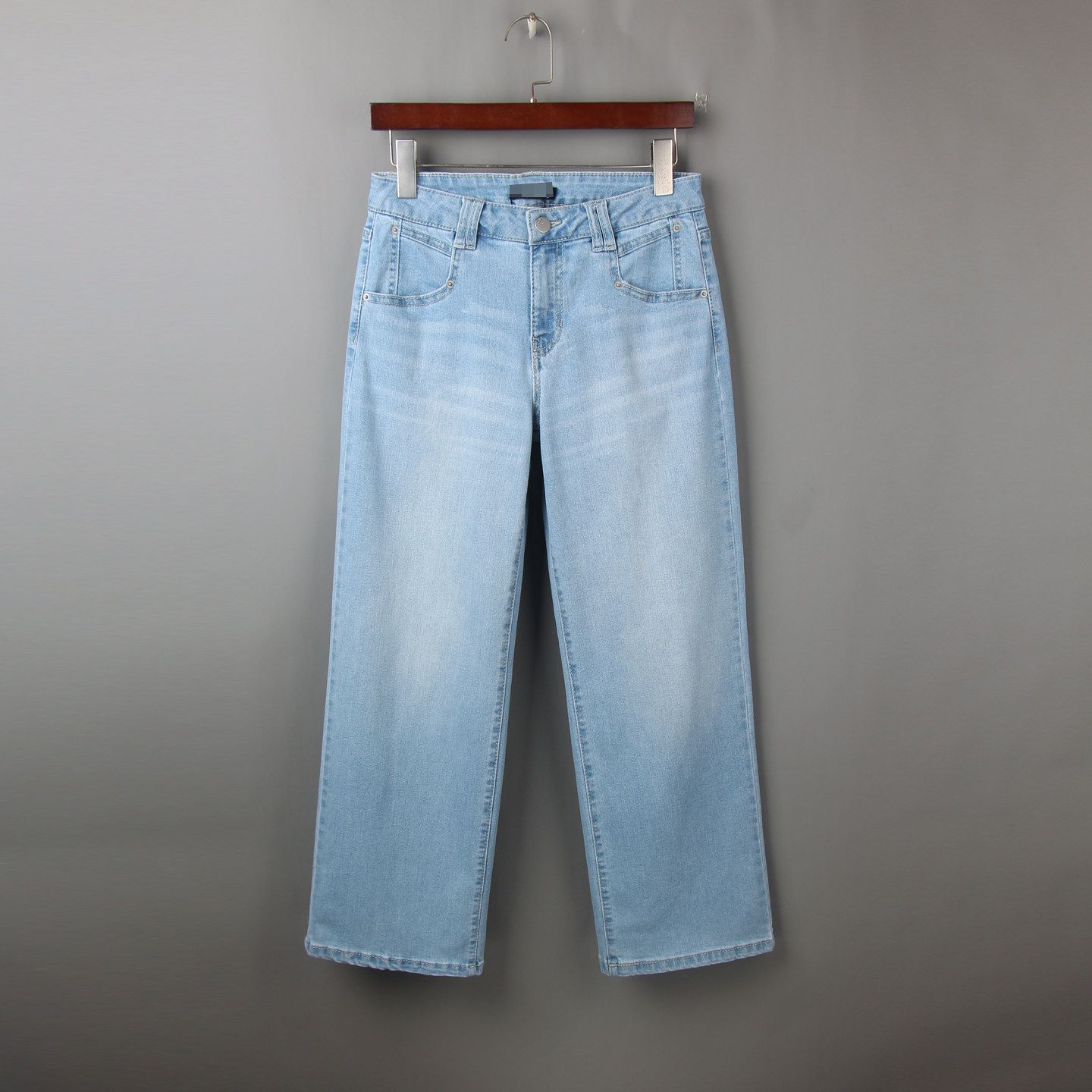 9分阔腿牛仔裤女 春季浅蓝色直筒宽松高腰显瘦大码胖mm窄版直筒裤