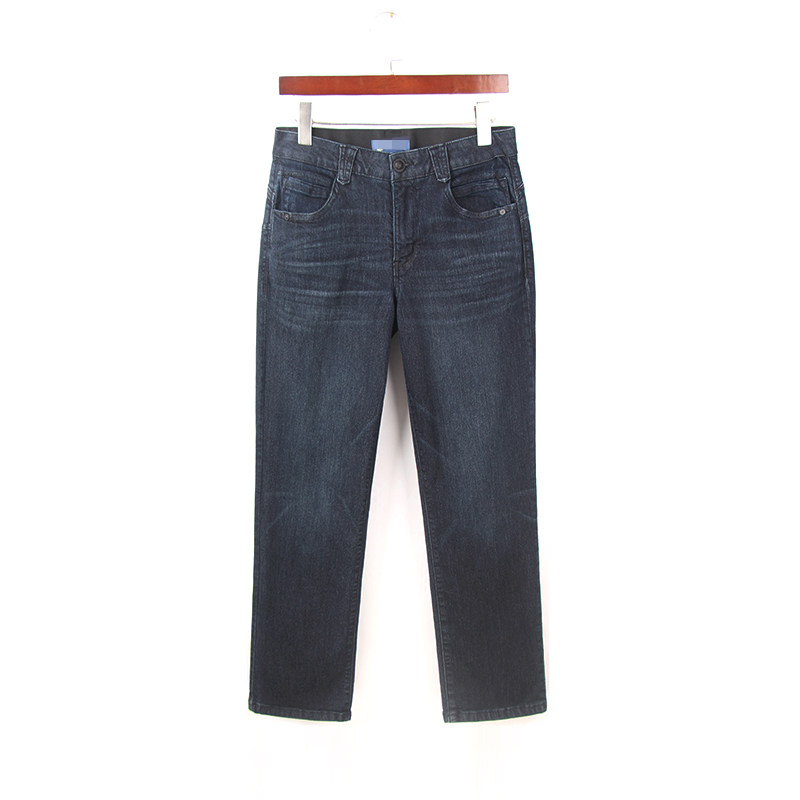 春季高腰深蓝色直筒牛仔裤女