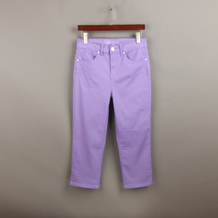 高腰弹力显瘦直筒裤 春夏薄款 外单200斤大码 女 糖果色9分牛牛仔裤