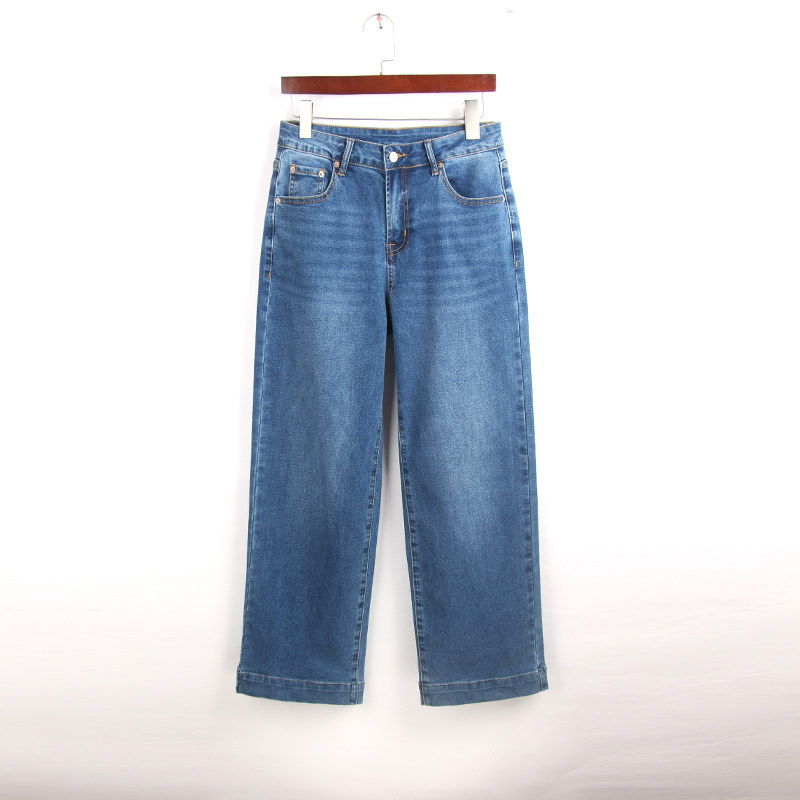 春季款深蓝色宽松直筒牛仔裤女