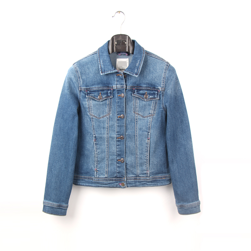 春秋新款复古蓝色牛仔外套女