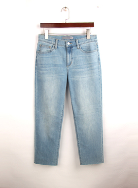 2025秋季新款蓝色毛边牛仔裤女 外单大码高腰弹力显瘦小个子9分裤