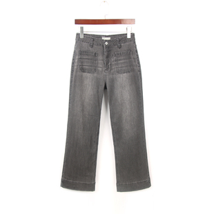 款 弹力显瘦复古小个子女裤 烟灰色9分微喇叭牛仔裤 外单大码 女 春季