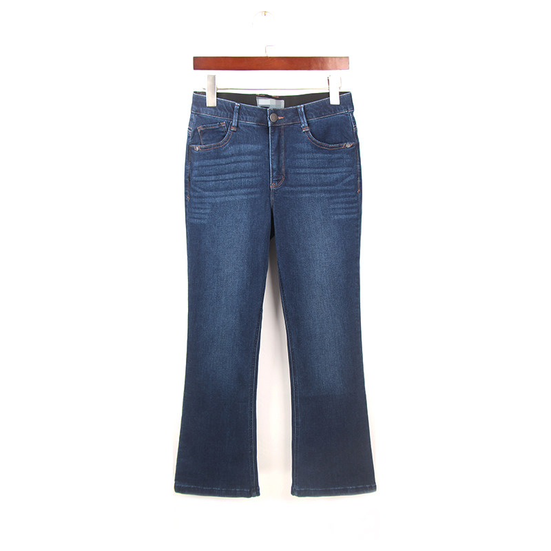 秋新款深蓝色微喇叭牛仔裤女