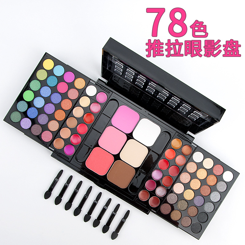跨境唇彩腮红彩妆组合盘少女系双层推拉盒78色眼影眼影