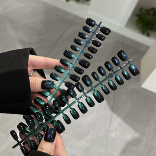 绿光森林猫眼极光穿戴甲短款 可拆卸预制甲片 森系显白高亮30片分码