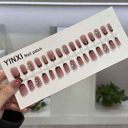 暗夜蝴蝶预制甲片红色法式渐变小钻网红爆款高级感显白穿戴甲美甲