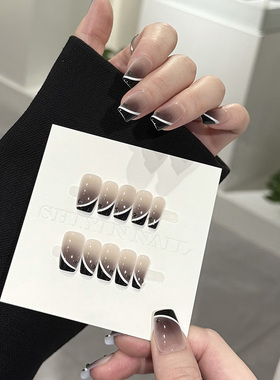 灰色渐变小钻成品穿戴甲白色线条中方精品美甲网红爆款显白可拆卸