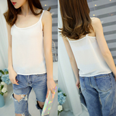 新款 雪纺吊背心内搭一字领露背短款 无袖 2021夏季 T恤上衣打底小衫