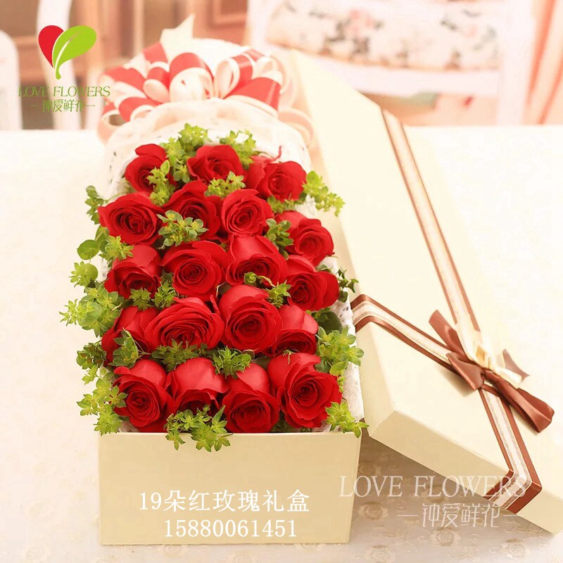 鲜花速递同城情人节生日福州桐城天长明光界首礼盒红玫瑰19朵f