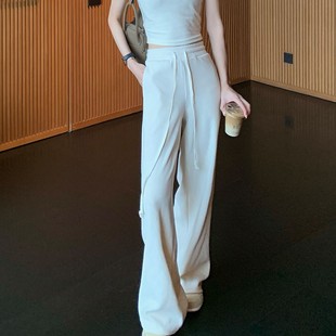 樊樊早安懒人运动长裤女春秋直筒宽松阔腿裤慵懒风高腰垂坠感裤子