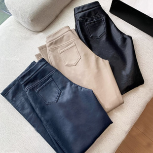 樊樊早安「私下很爱穿的soft皮裤」百搭中腰直筒裤女冬显瘦休闲裤