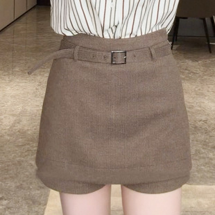 樊樊早安「冬季标配」叠穿感假两件腰带半身裙+百搭条绒休闲短裤